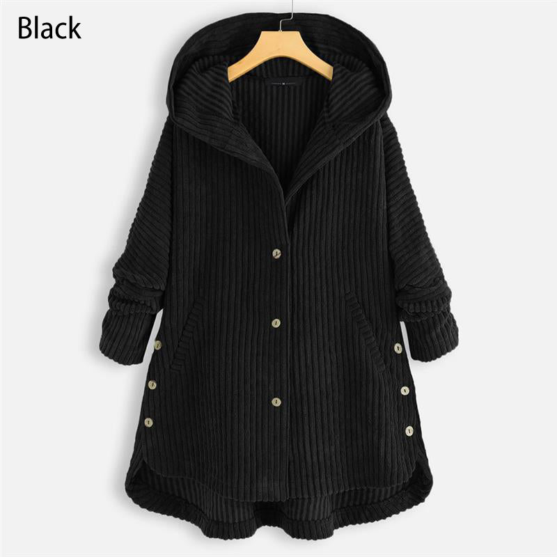 Thickened Hooded Button Coat Solid Color Casual Warm Outerwear