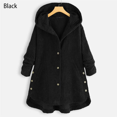 Thickened Hooded Button Coat Solid Color Casual Warm Outerwear