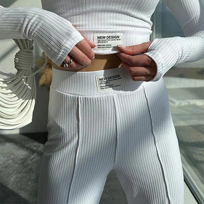 Fitted Crop Top And Pants Set Stylish Comfortable Two Piece Outfit