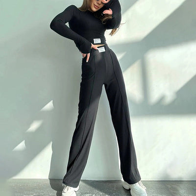 Fitted Crop Top And Pants Set Stylish Comfortable Two Piece Outfit