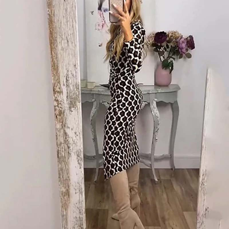 Women's Geometric Print Dress With Side Slit Stylish Design