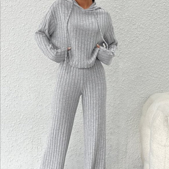 Loose Hooded Knit Sweater Set Comfortable Casual Cozy Outfit