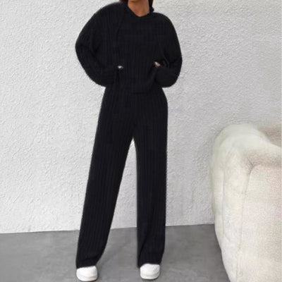 Loose Hooded Knit Sweater Set Comfortable Casual Cozy Outfit