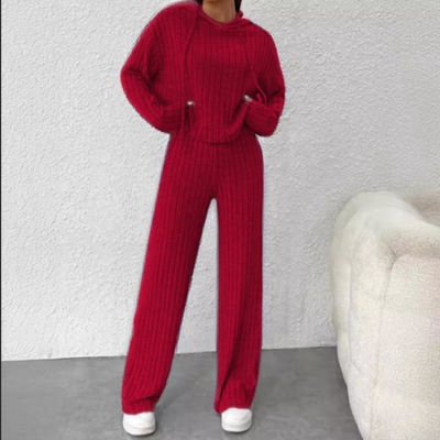 Loose Hooded Knit Sweater Set Comfortable Casual Cozy Outfit