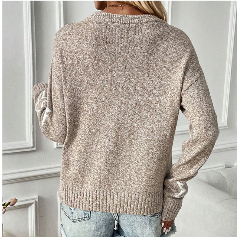 Women's Long-Sleeve Crew Neck Sweater Star Pattern Casual Top