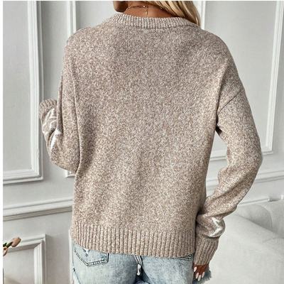 Women's Long-Sleeve Crew Neck Sweater Star Pattern Casual Top