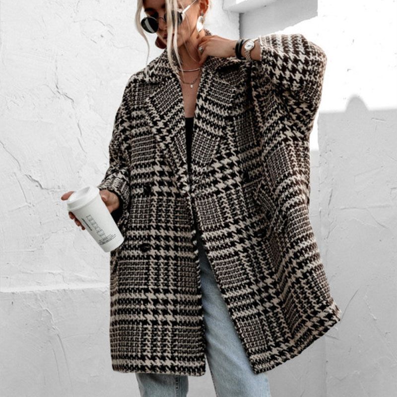 Women's Plaid Jacket Loose Fit Casual Classic Pattern Coat