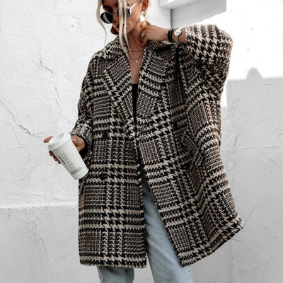 Women's Plaid Jacket Loose Fit Casual Classic Pattern Coat