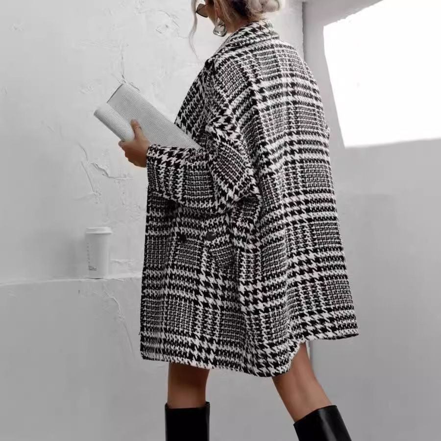 Women's Plaid Jacket Loose Fit Casual Classic Pattern Coat