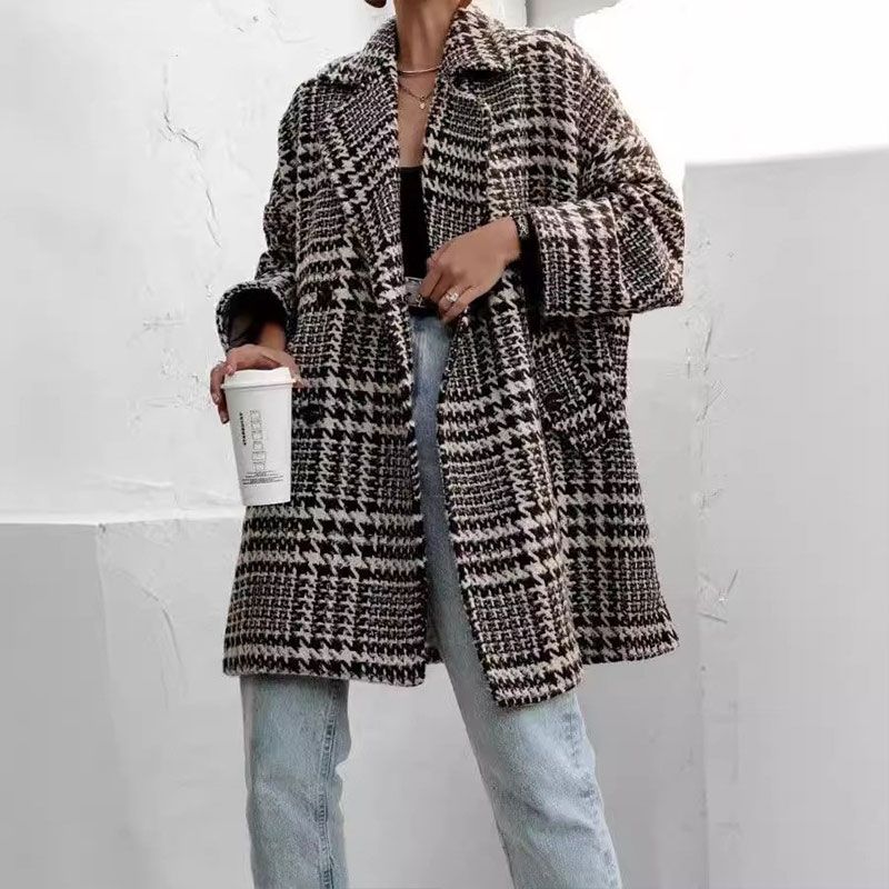 Women's Plaid Jacket Loose Fit Casual Classic Pattern Coat
