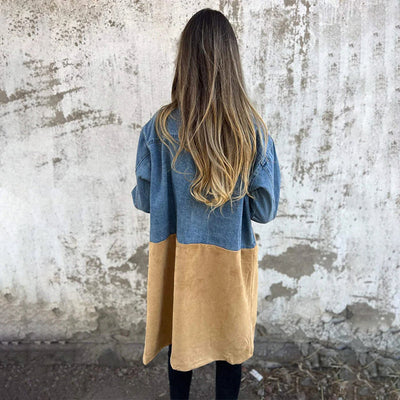 Mid-Length Trench Coat With Stylish Denim Jean Stitching Design