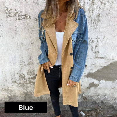 Mid-Length Trench Coat With Stylish Denim Jean Stitching Design