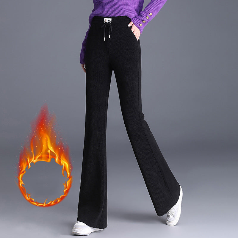 Women's High Waist Thick Pants With Drawstring Long Fit