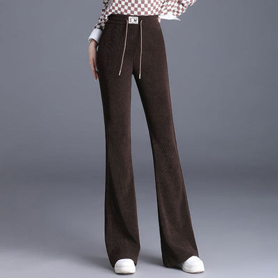 Women's High Waist Thick Pants With Drawstring Long Fit