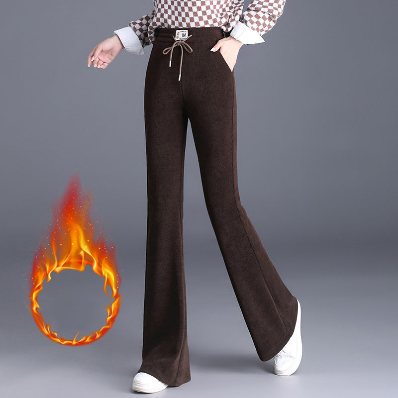 Women's High Waist Thick Pants With Drawstring Long Fit