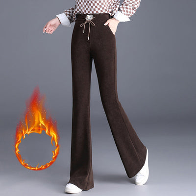Women's High Waist Thick Pants With Drawstring Long Fit