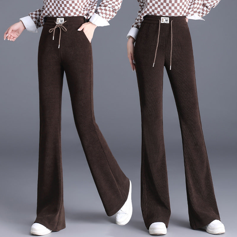 Women's High Waist Thick Pants With Drawstring Long Fit