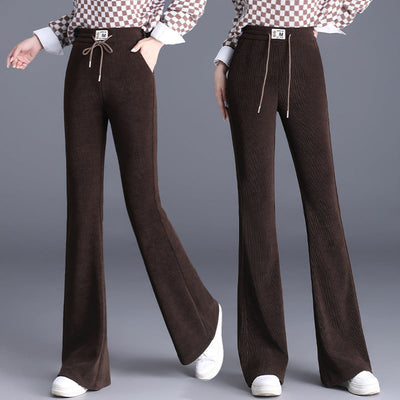 Women's High Waist Thick Pants With Drawstring Long Fit