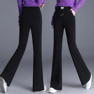 Women's High Waist Thick Pants With Drawstring Long Fit