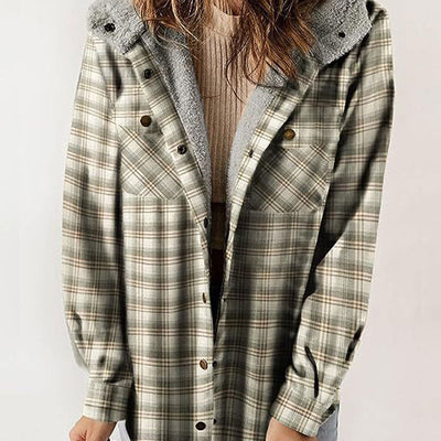 Women's Plaid Hooded Jacket Thickened Flannel Long Sleeve Coat