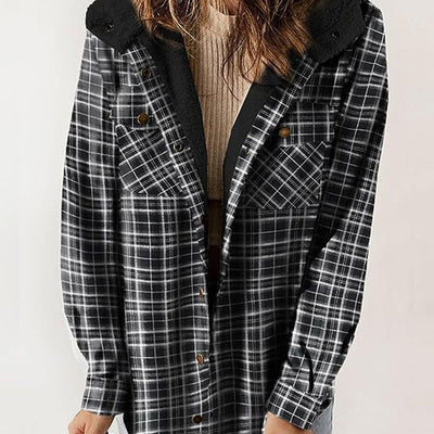 Women's Plaid Hooded Jacket Thickened Flannel Long Sleeve Coat