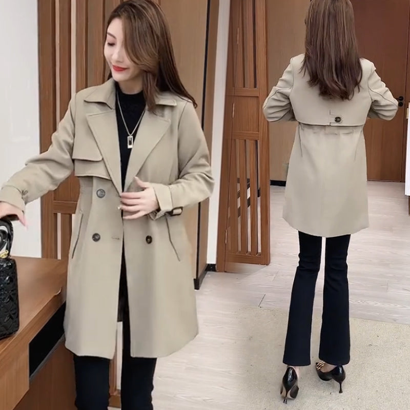 Comfortable Waisted Lapel Trench Coat Stylish Fall Outerwear