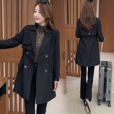 Comfortable Waisted Lapel Trench Coat Stylish Fall Outerwear