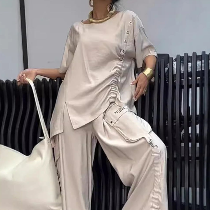 Women's Two-Piece Suit Round Neck T-Shirt And Trousers Set