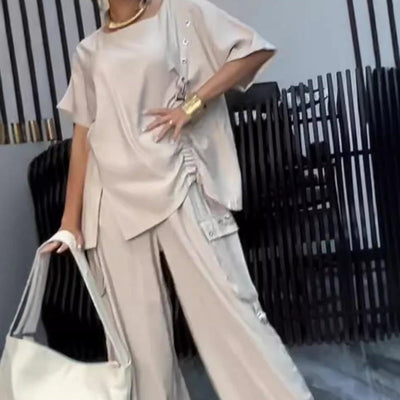 Women's Two-Piece Suit Round Neck T-Shirt And Trousers Set