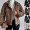 Women's Cropped Fuzzy Coat Warm Button-Down Lapel Jacket