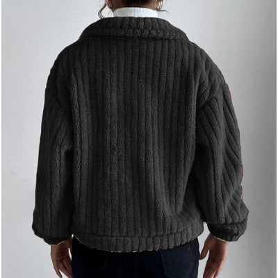 Women's Cropped Fuzzy Coat Warm Button-Down Lapel Jacket