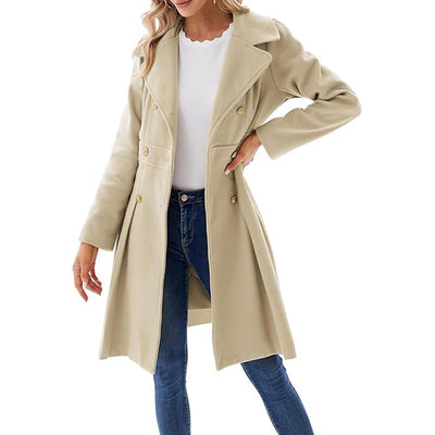 Women's A-line Tweed Coat Slim Fit Long Stylish Outerwear