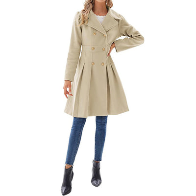 Women's A-line Tweed Coat Slim Fit Long Stylish Outerwear