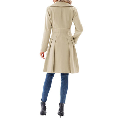 Women's A-line Tweed Coat Slim Fit Long Stylish Outerwear