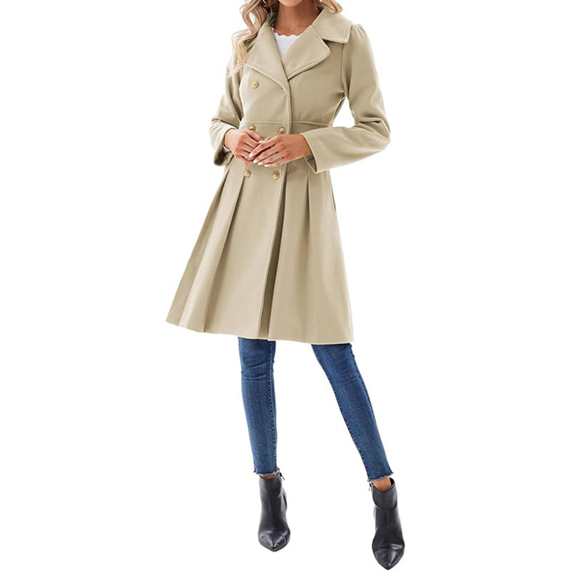 Women's A-line Tweed Coat Slim Fit Long Stylish Outerwear