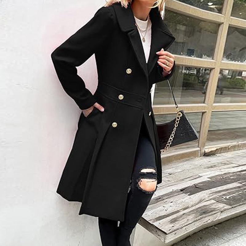 Women's A-line Tweed Coat Slim Fit Long Stylish Outerwear