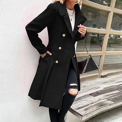 Women's A-line Tweed Coat Slim Fit Long Stylish Outerwear