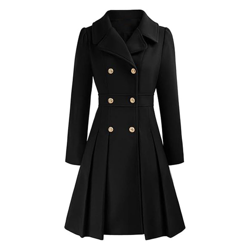 Women's A-line Tweed Coat Slim Fit Long Stylish Outerwear