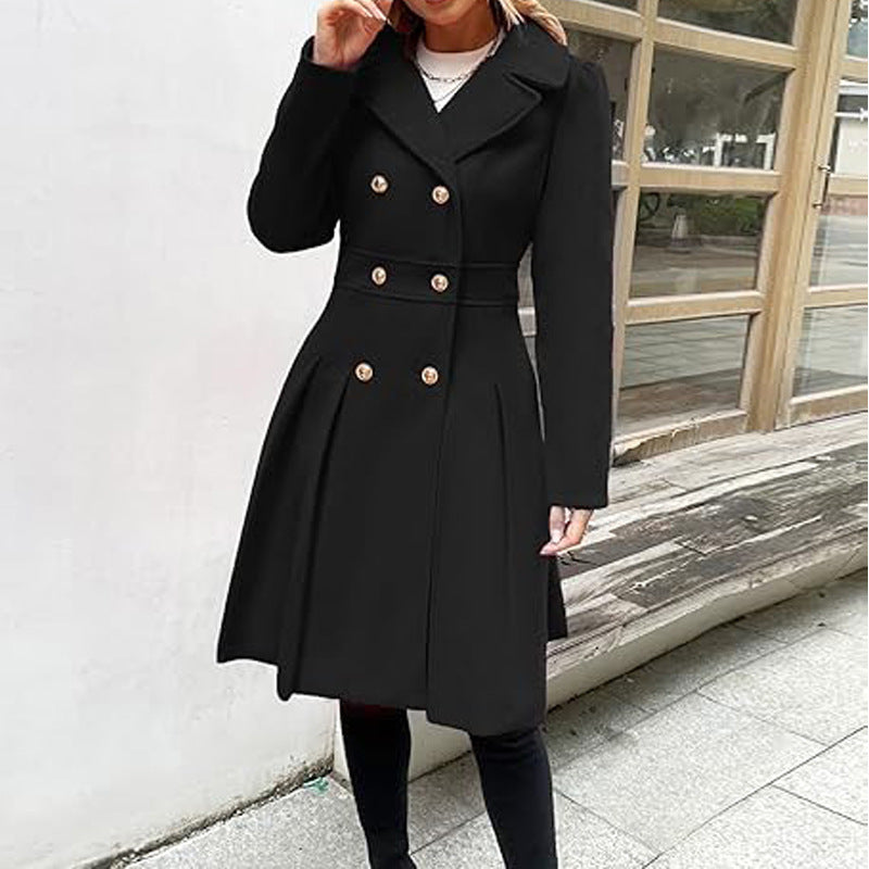 Women's A-line Tweed Coat Slim Fit Long Stylish Outerwear