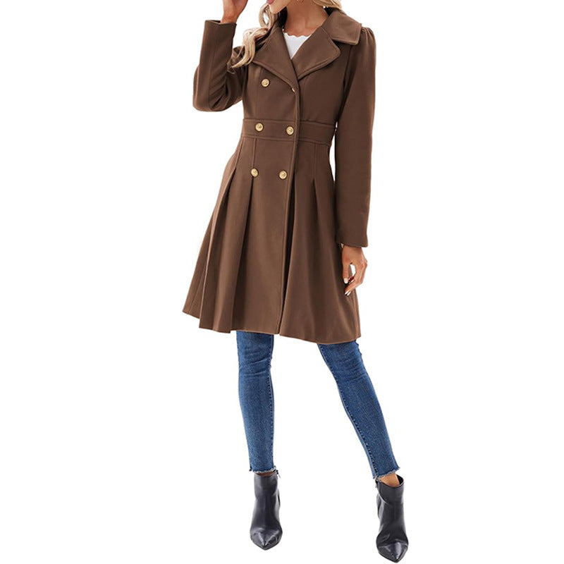 Women's A-line Tweed Coat Slim Fit Long Stylish Outerwear