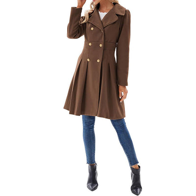 Women's A-line Tweed Coat Slim Fit Long Stylish Outerwear