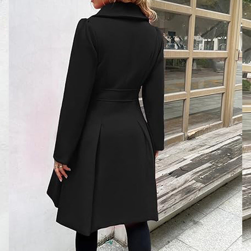 Women's A-line Tweed Coat Slim Fit Long Stylish Outerwear
