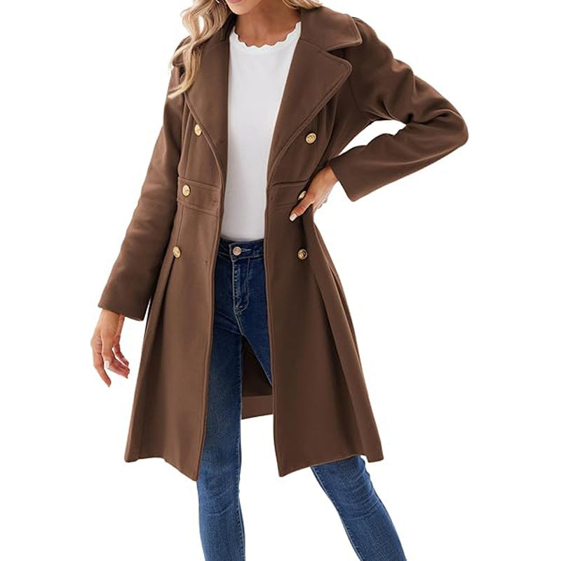 Women's A-line Tweed Coat Slim Fit Long Stylish Outerwear