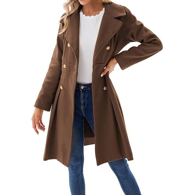 Women's A-line Tweed Coat Slim Fit Long Stylish Outerwear