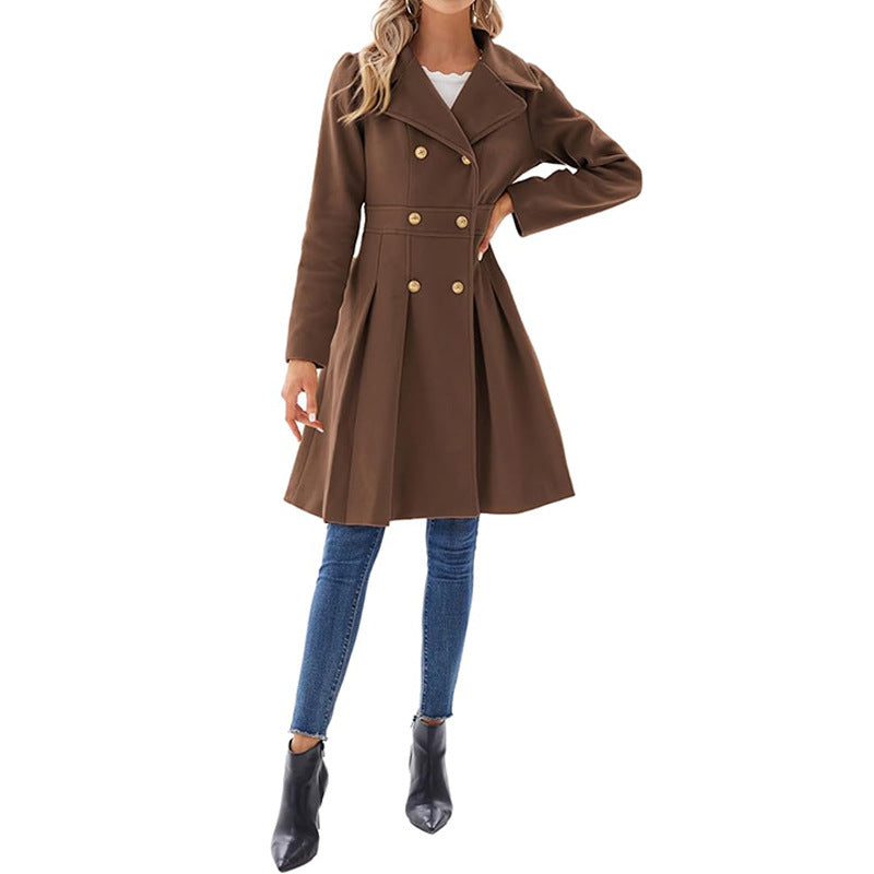 Women's A-line Tweed Coat Slim Fit Long Stylish Outerwear