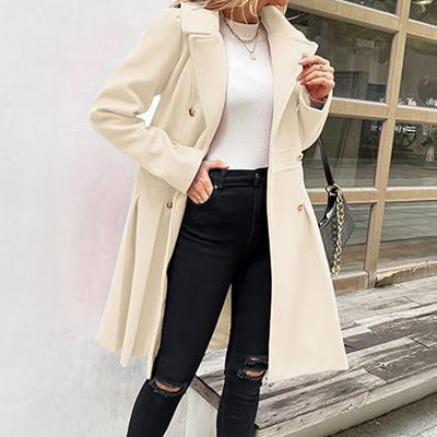 Women's A-line Tweed Coat Slim Fit Long Stylish Outerwear