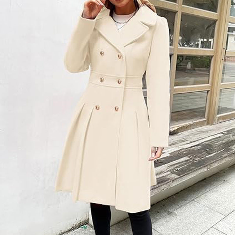 Women's A-line Tweed Coat Slim Fit Long Stylish Outerwear