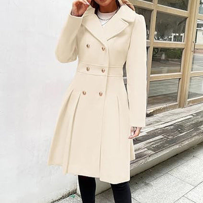 Women's A-line Tweed Coat Slim Fit Long Stylish Outerwear