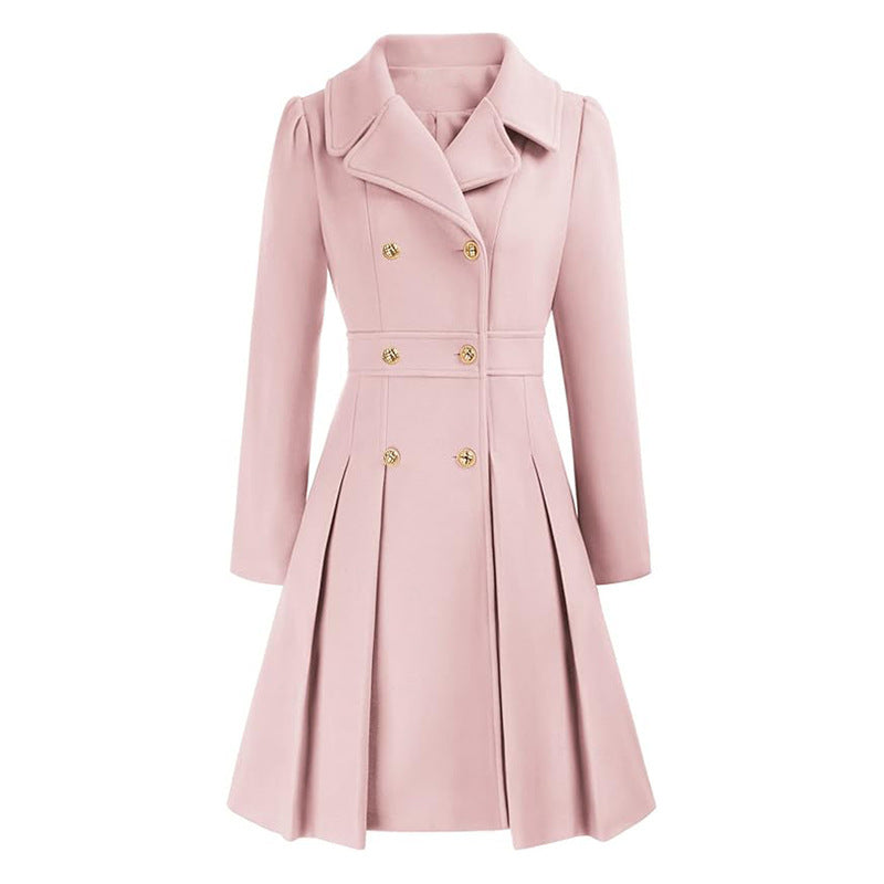 Women's A-line Tweed Coat Slim Fit Long Stylish Outerwear
