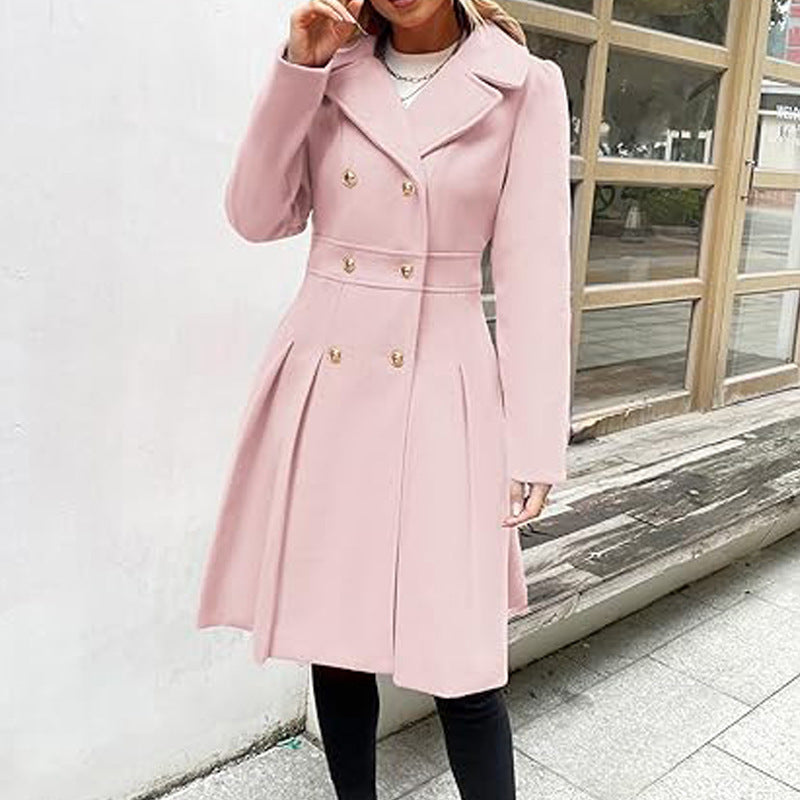Women's A-line Tweed Coat Slim Fit Long Stylish Outerwear